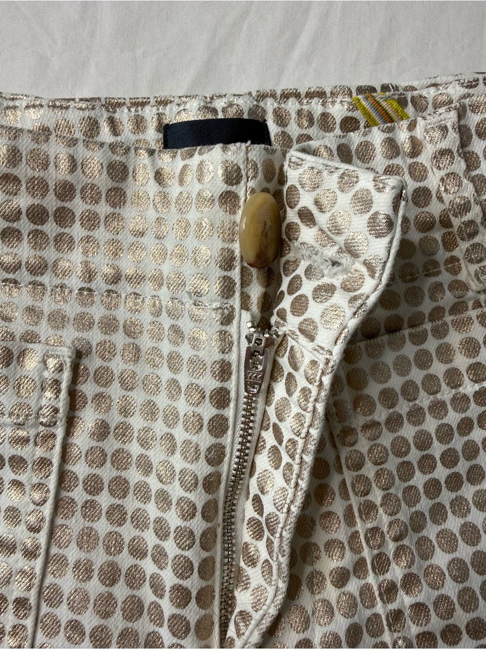 Anthropologie Maeve Colette Metallic Dot Cropped Wide Leg Pants 26T Gold - Picture 12 of 15